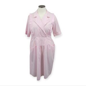 Alicia Vintage 80s Pastel Pink Striped Short Sleeve Midi Dress Candy Stripper